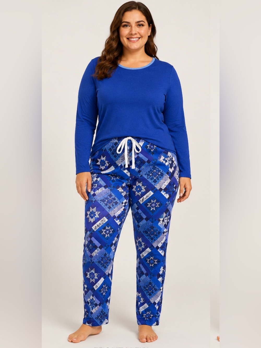 LANDSEND Pajamas Set Cotton Knit Long Sleeve Top and Long Pants